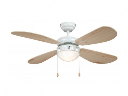 Deckenventilator Classic wei, Flgel Kiefer 105 cm m. Beleuchtu